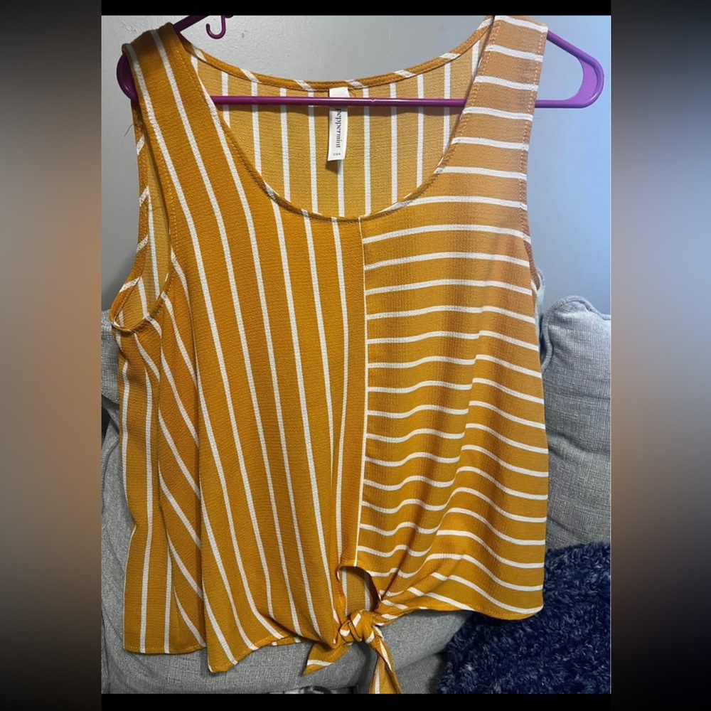 Yellow Gold Asymmetrical Tie Front Tank Top